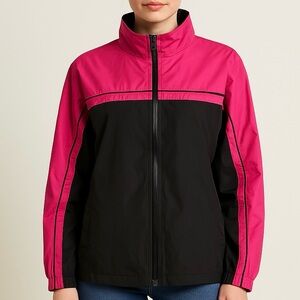 i5 Apparel Black Pink Windbreaker Jacket Size L Mesh Lined Zip Up